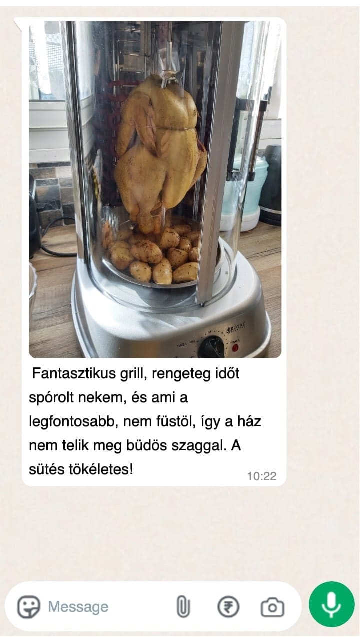 Főtt csirke és burgonya a függőleges grillben.